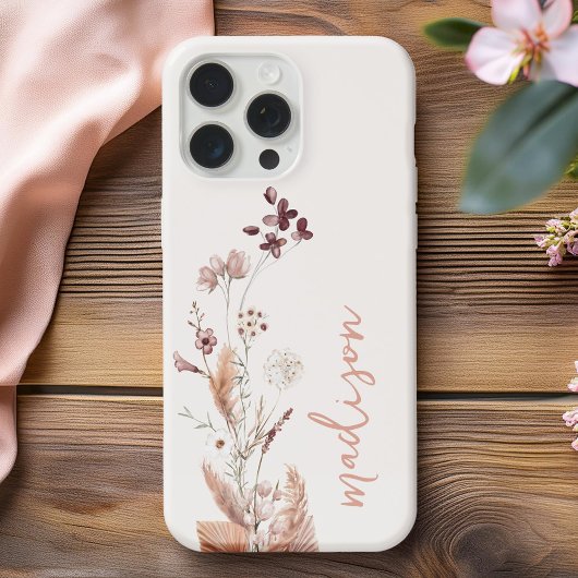Elegant Script Monogram Boho Wildflower iPhone Hoesje