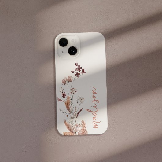 Elegant Script Monogram Boho Wildflower iPhone Hoesje