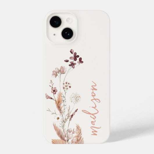 Elegant Script Monogram Boho Wildflower iPhone Hoesje (Achterkant)