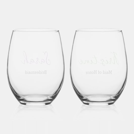 Elegant Script Monogram Bruids Party Chic Wedding Wijnglas Zonder Voet (Achterkant)