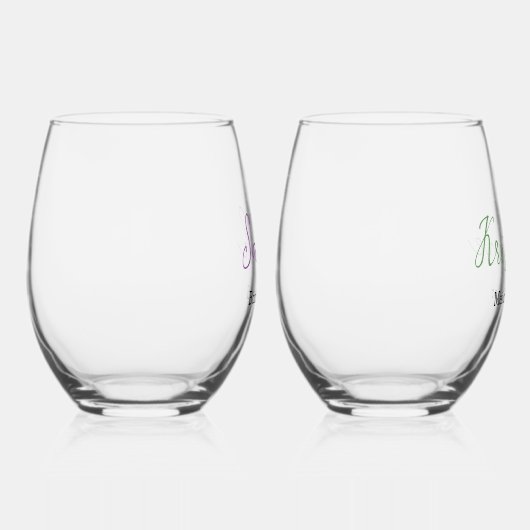 Elegant Script Monogram Bruids Party Chic Wedding Wijnglas Zonder Voet (Rechts)