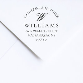 Elegant Script Monogram Bruiloft Retouradres Zelfinktende Stempel