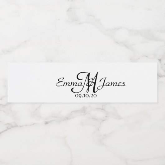 Elegant Script Monogram Bruiloft Water Fles Label Waterfles Etiket (Enkel label)