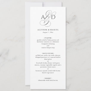 Elegant Script Monogram Classic Wedding Menu Kaart