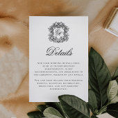 Elegant Script Monogram Crest Bruiloft Details Informatiekaartje
