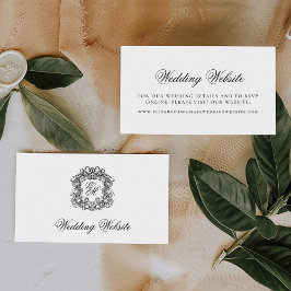 Elegant Script Monogram Crest Bruiloft Website Informatiekaartje