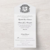 Elegant Script Monogram Crest Wedding All In One Uitnodiging (Binnen)