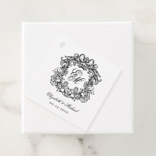 Elegant Script Monogram Crest Wedding Bedankjes Labels (In situ)