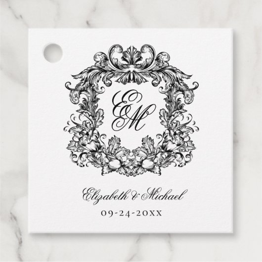 Elegant Script Monogram Crest Wedding Bedankjes Labels (Voorkant)