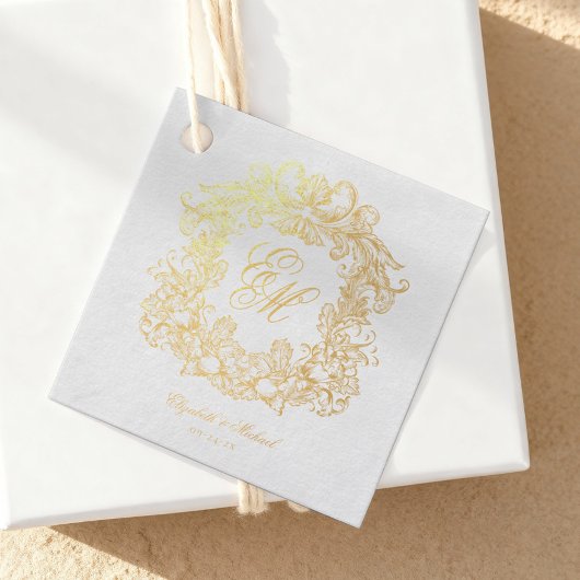 Elegant Script Monogram Crest Wedding Bedankjes Labels