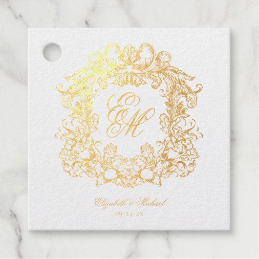 Elegant Script Monogram Crest Wedding Bedankjes Labels (Voorkant)
