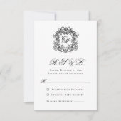 Elegant Script Monogram Crest Wedding RSVP Kaartje (Voorkant)