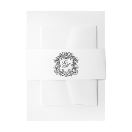 Elegant Script Monogram Crest Wedding Uitnodigingen Wikkel (Voorkant Voorbeeld)