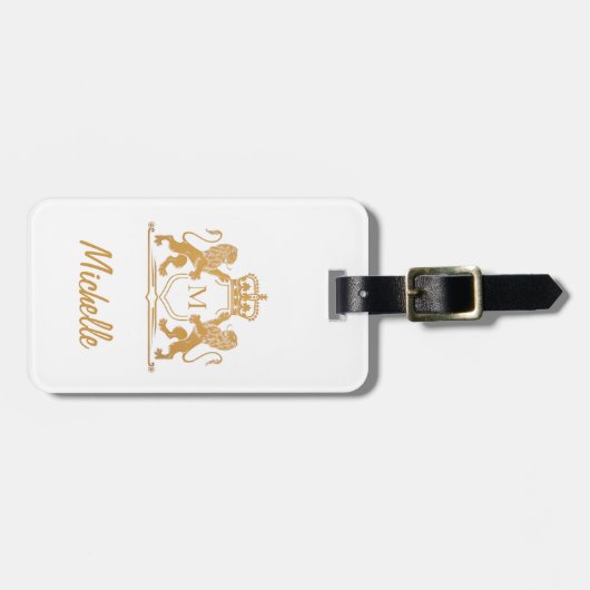 Elegant script Monogram Custom Luxe wit goud Bagagelabel (Voorkant horizontaal)
