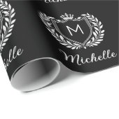 Elegant script Monogram Custom Luxe Zwart wit Cadeaupapier (Rol Hoek)