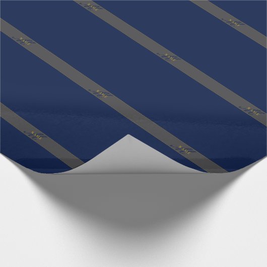 Elegant Script Monogram Donker Navy Blauw Grijs &  Cadeaupapier (Hoek)