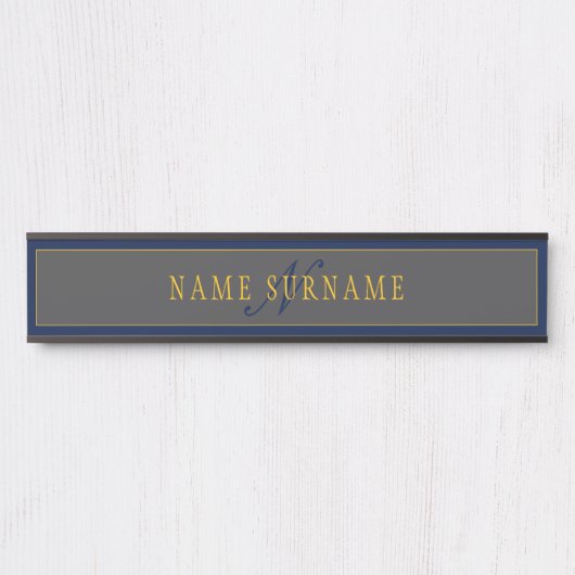 Elegant Script Monogram Donker Navy Blauw Grijs &  Deurbordje (Voorkant)