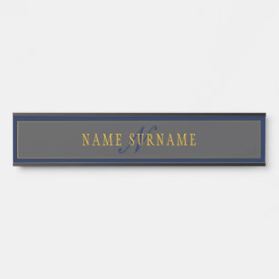 Elegant Script Monogram Donker Navy Blauw Grijs & Deurbordje