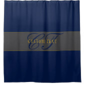 Elegant Script Monogram Donker Navy Blauw Grijs &  Douchegordijn (Voorkant)