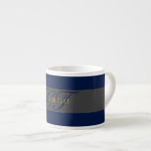 Elegant Script Monogram Donker Navy Blauw Grijs &  Espresso Kop (Voorkant rechts)