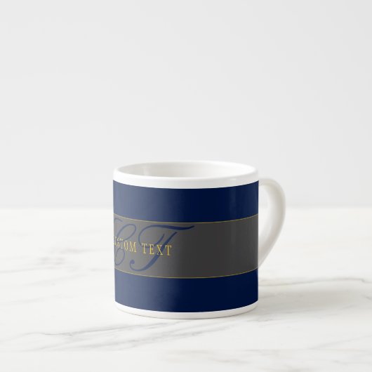 Elegant Script Monogram Donker Navy Blauw Grijs &  Espresso Kop (Voorkant rechts)