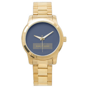 Elegant Script Monogram Donker Navy Blauw Grijs &  Horloge