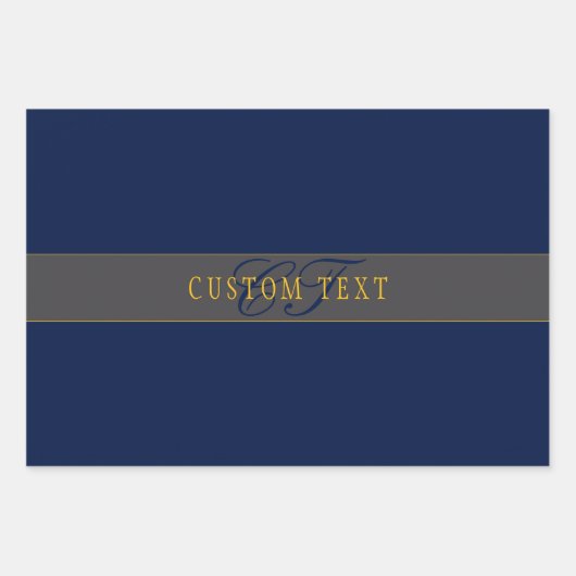 Elegant Script Monogram Donker Navy Blauw Grijs & Inpakpapier Vel (Voorkant 2)