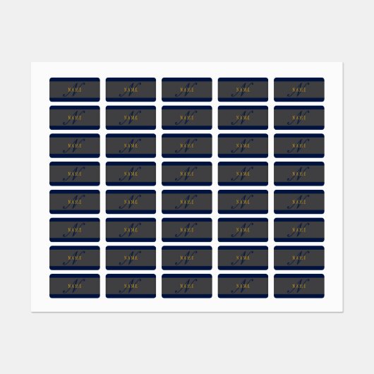 Elegant Script Monogram Donker Navy Blauw Grijs &  Labels (Vel)