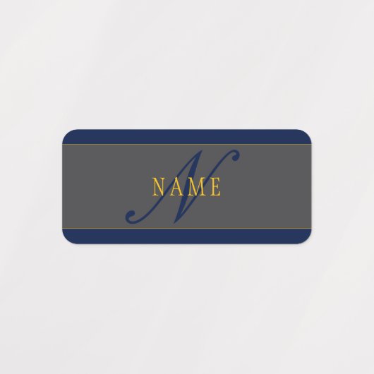 Elegant Script Monogram Donker Navy Blauw Grijs &  Labels (Design 1)