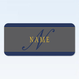 Elegant Script Monogram Donker Navy Blauw Grijs &  Labels