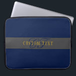 Elegant Script Monogram Donker Navy Blauw Grijs & Laptop Sleeve<br><div class="desc">Elegant ogend, monogram vormgegeven ontwerp. Aanpassen zoals je wilt!</div>