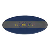 Elegant Script Monogram Donker Navy Blauw Grijs &  Naambadge (Voorkant)