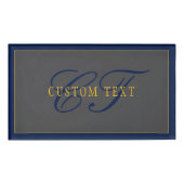 Elegant Script Monogram Donker Navy Blauw Grijs & Naambadge (Voorkant)