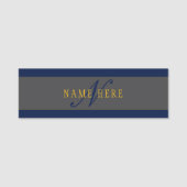 Elegant Script Monogram Donker Navy Blauw Grijs & Naamplaatje (Voorkant)