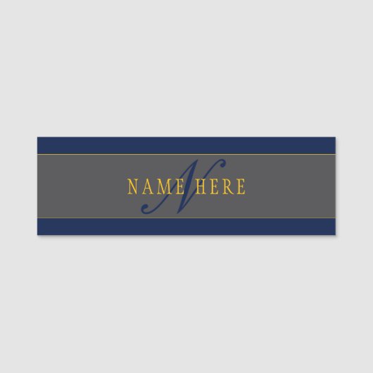 Elegant Script Monogram Donker Navy Blauw Grijs & Naamplaatje (Voorkant)