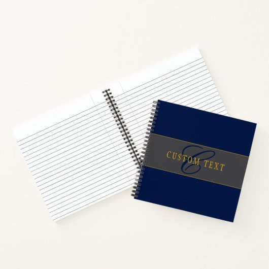 Elegant Script Monogram Donker Navy Blauw Grijs & Notitieboek (Binnen)