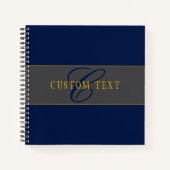 Elegant Script Monogram Donker Navy Blauw Grijs & Notitieboek (Voorkant)