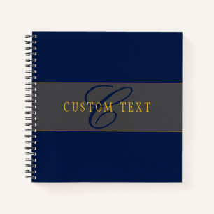 Elegant Script Monogram Donker Navy Blauw Grijs &  Notitieboek