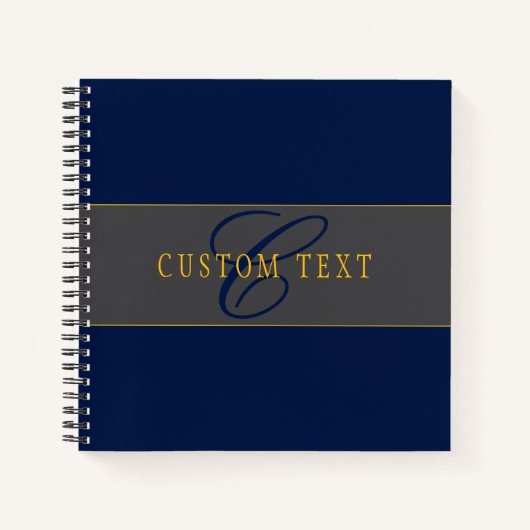 Elegant Script Monogram Donker Navy Blauw Grijs & Notitieboek (Voorkant)