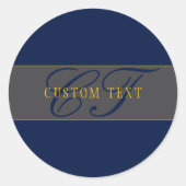 Elegant Script Monogram Donker Navy Blauw Grijs &  Ronde Sticker (Voorkant)