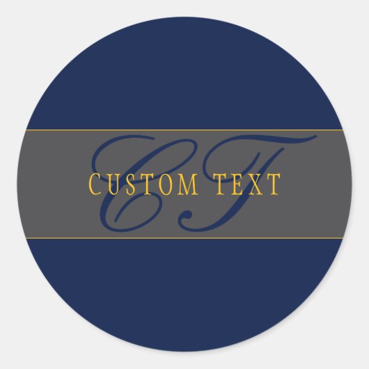 Elegant Script Monogram Donker Navy Blauw Grijs &  Ronde Sticker (Voorkant)