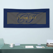 Elegant Script Monogram Donker Navy Blauw Grijs &  Spandoek (Beurs)