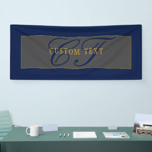 Elegant Script Monogram Donker Navy Blauw Grijs & Spandoek