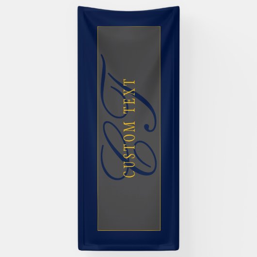 Elegant Script Monogram Donker Navy Blauw Grijs &  Spandoek (Verticaal)