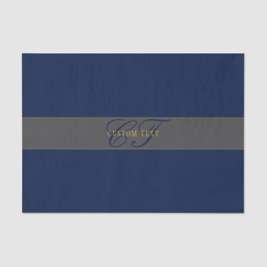 Elegant Script Monogram Donker Navy Blauw Grijs &  Tissuepapier (Voorkant)