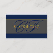 Elegant Script Monogram Donker Navy Blauw Grijs & Visitekaartje (Voorkant)
