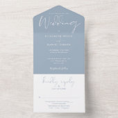 Elegant Script Monogram Dusty Blue Wedding All In One Uitnodiging (Binnen)