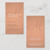 Elegant Script Monogram Faux Copper Folie Verticaa Afsprakenkaartje (Voorkant / Achterkant)