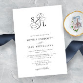 Elegant Script Monogram Formele Bruiloft Kaart