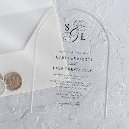 Elegant Script Monogram Formele Trouwboog Acryl Uitnodigingen
